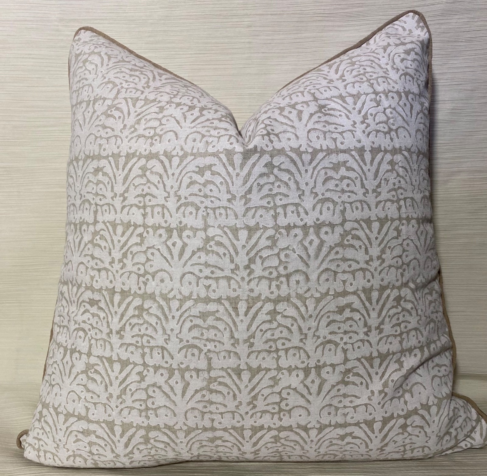 20”sq WALTER G  Anjuna Chalk 100% Oatmeal Linen Trimmed Custom PILLOW COVER