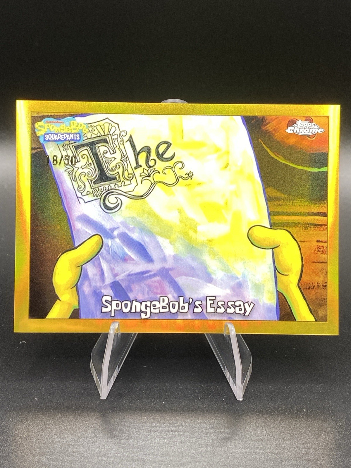2025 Topps Chrome SpongeBob - SpongeBob's Essay Gold Refractor 18/50 #87