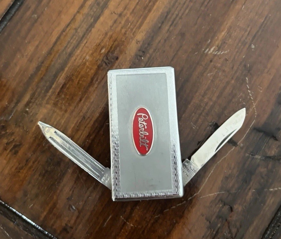 Vintage Peterbilt Advertising Money Clip Pocket Knife Japan Baywood Truck Equip.