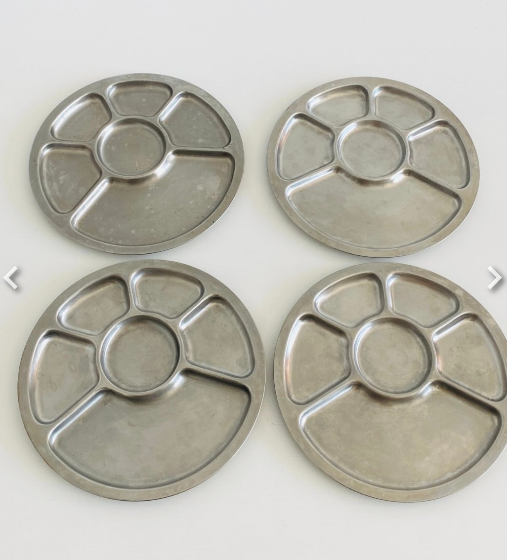 Set of 4 Vintage 1970s Alfra Alessi Fondue Plates 18/10 Stainless Steel Italy
