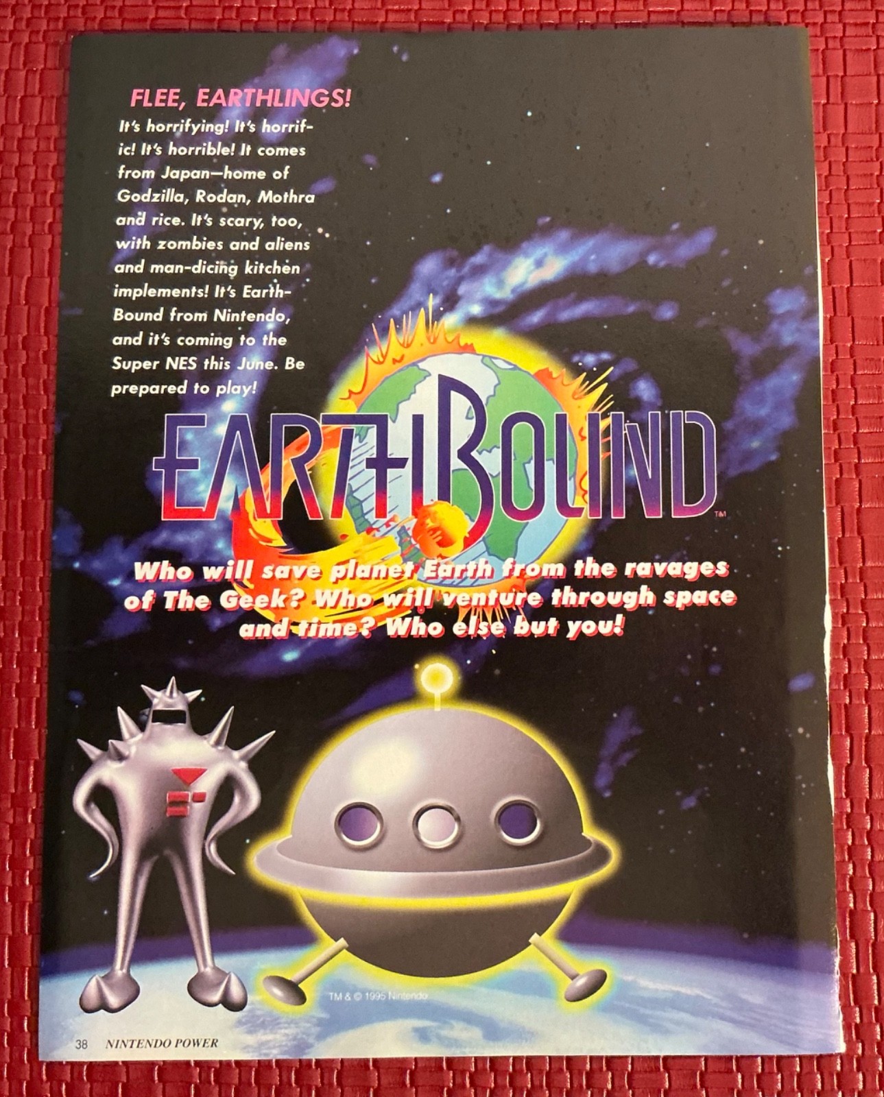 Earthbound Flee Earthlings Super Nintendo Print Ad Poster Art 8”x 10.5” Vintage