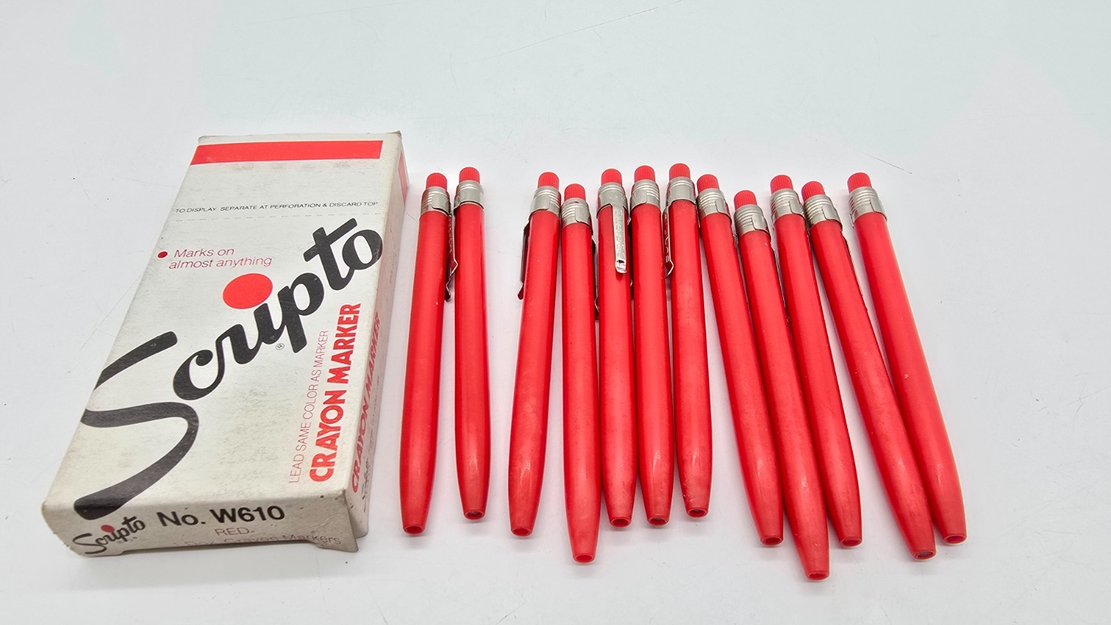 Box of 12 Vintage Scripto W610 Red Mechanical Crayon Marker Pencil New NOS