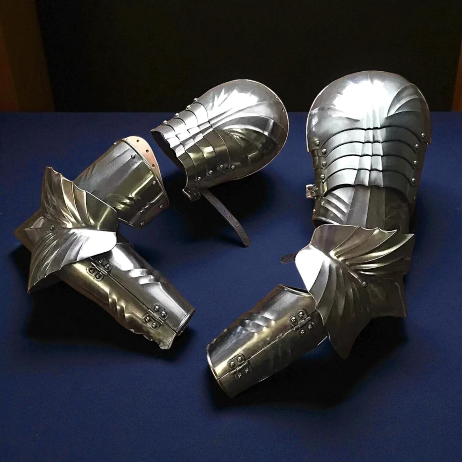 Medieval Gothic Complete Arm Armor Pauldrons Bracers 18 Gauge Steel LARP SCA