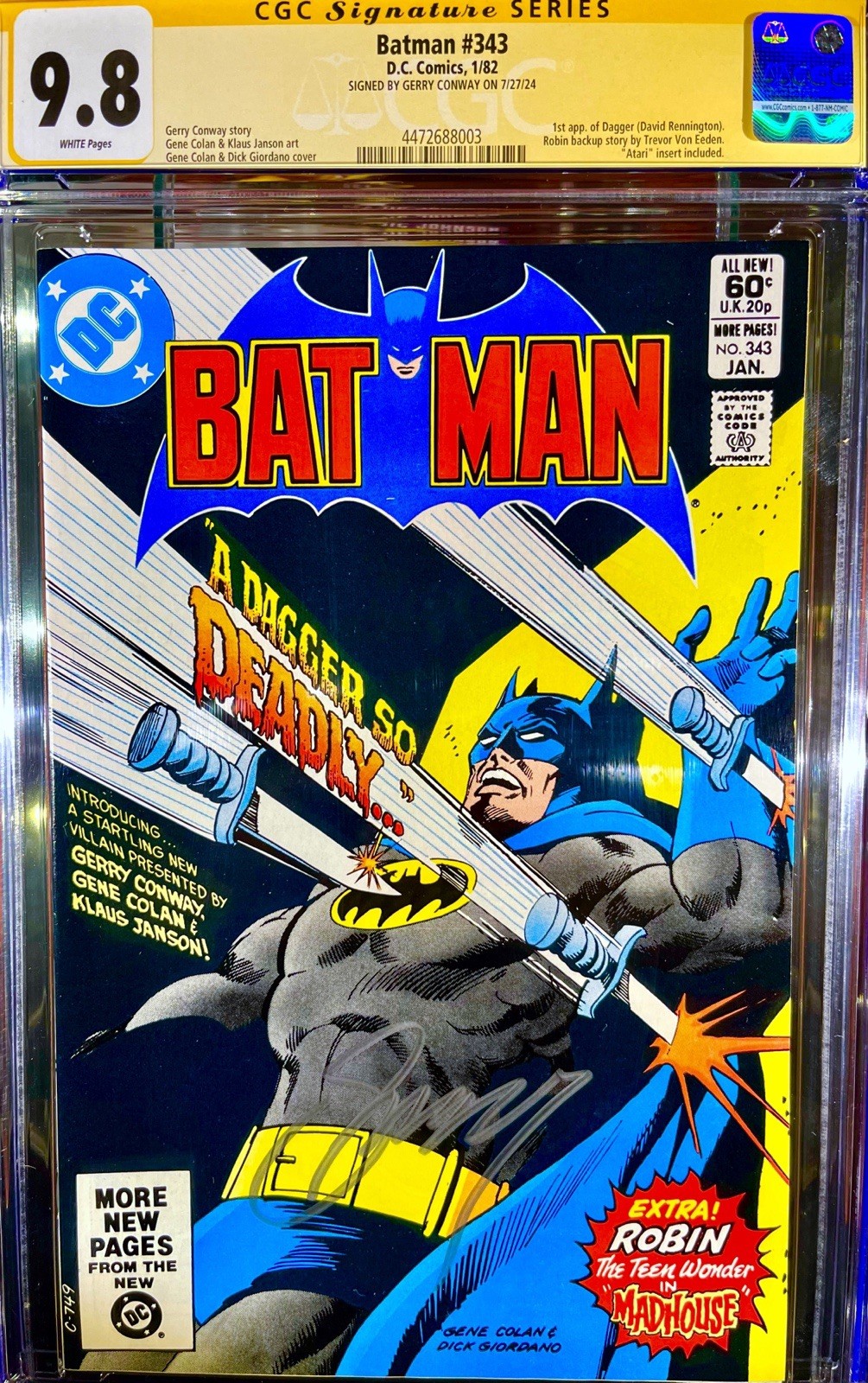 Batman #343 CGC SS 9.8. Signed By Gerry Conway