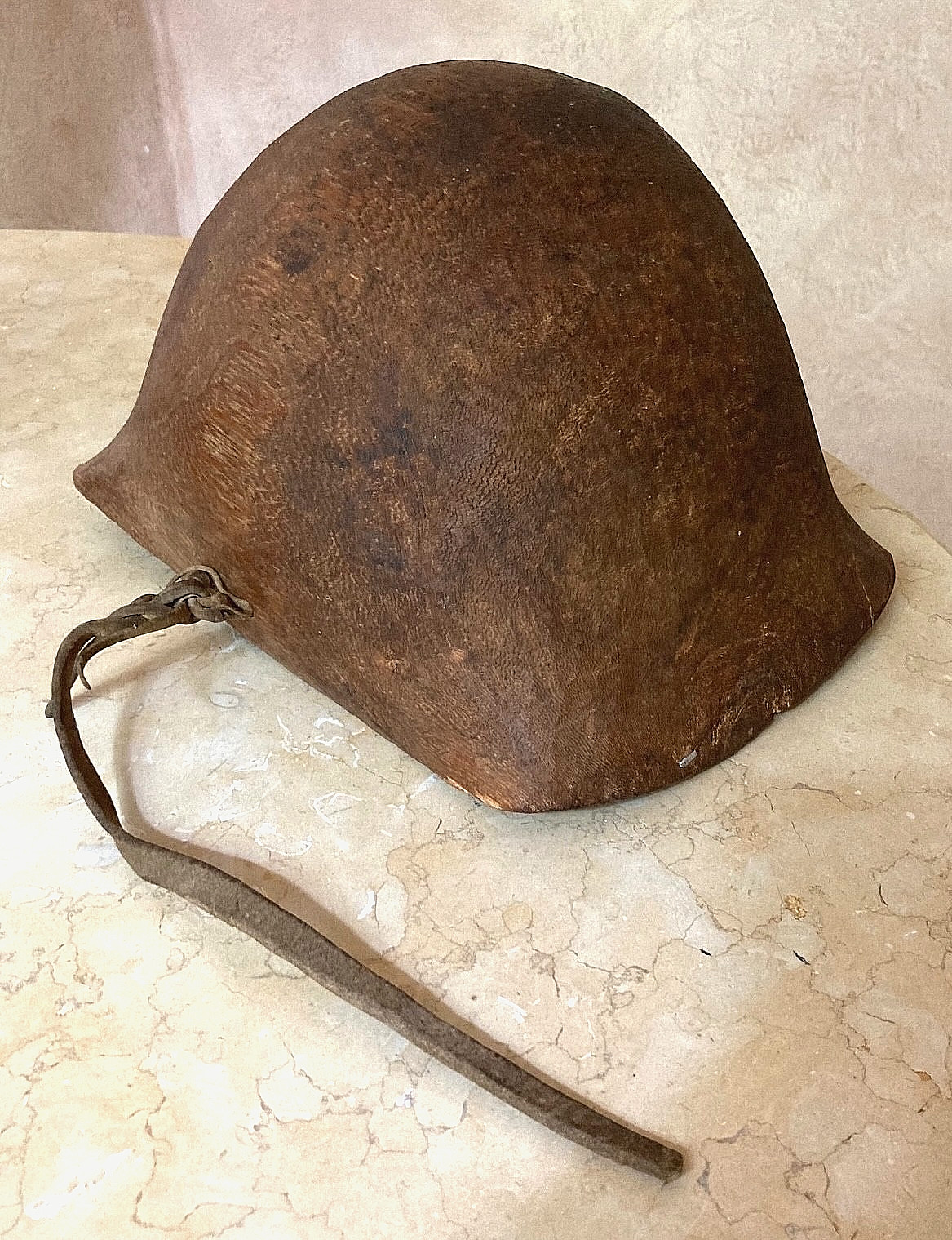 WW2 PACIFIC BRING BACK COCONUT PALM WINNOWING SCOOP BOWL ALUMINUM STAPLE REPAIR