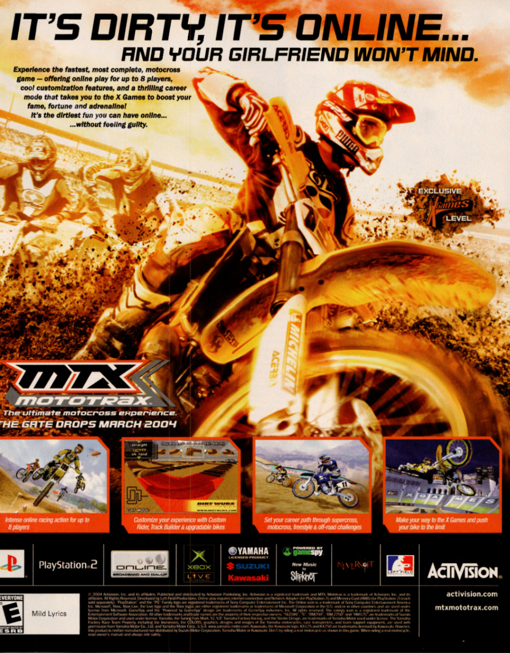 Activision MTX Mototrax 2004 Magazine Ad PlayStation 2 Xbox Dirtbike Game Print