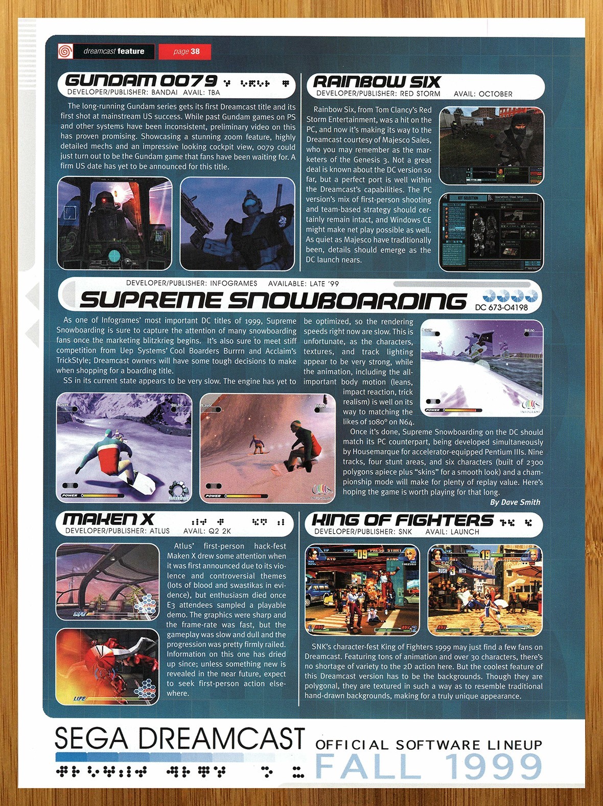 1999 Gundam 0079/Supreme Snowboarding/Rainbow Six Dreamcast Print Ad/Poster Art