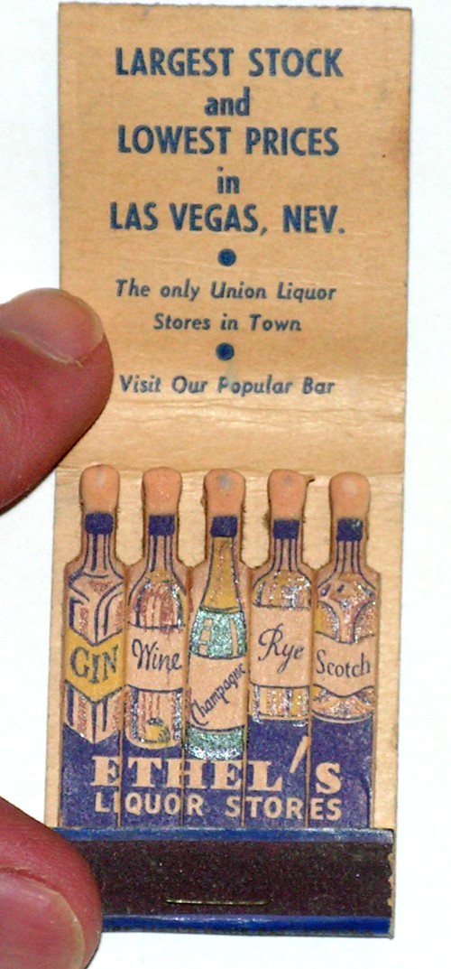 RARE Vintage FULL Feature Matchbook Ethel's Liquor Stores Las Vegas Nevada LION
