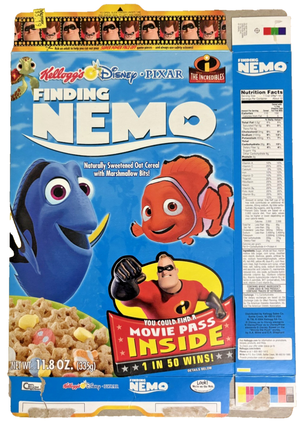 2004 Disney Pixar\'s Finding Nemo Kellogg\'s Cereal Box