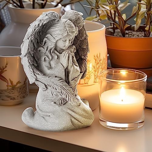 Praying Angel Figurine Sculpted Hand-Painted Figurine Angel Wings Statue, Home