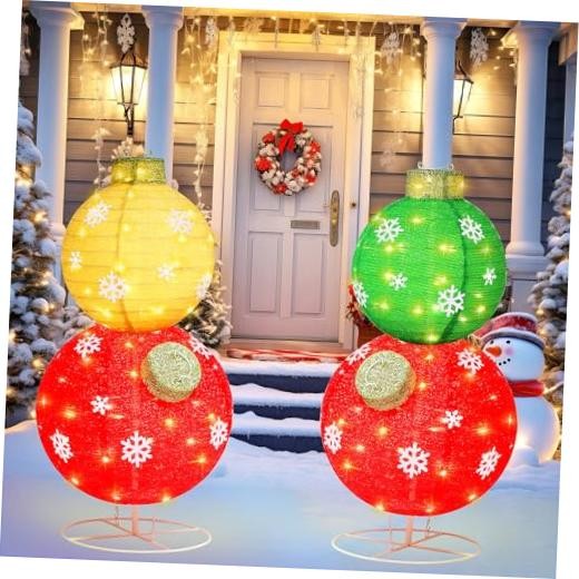 2 Set Large Lighted Pop up Stackable Ornament Outdoor Christmas Ball Ornament