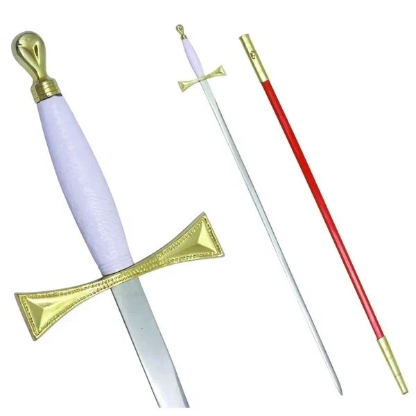 Freemason Masonic Sword White Gold Hilt Red Scabbard with Carry Case