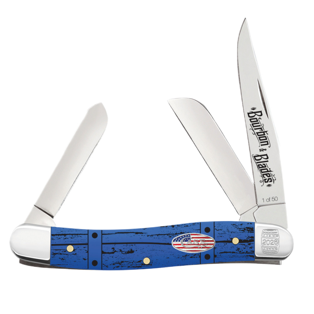 CASE XX KNIVES USA BOURBON BLADES 2026 BLUE SYNTHETIC STOCKMAN EVENT KNIFE 1OF50