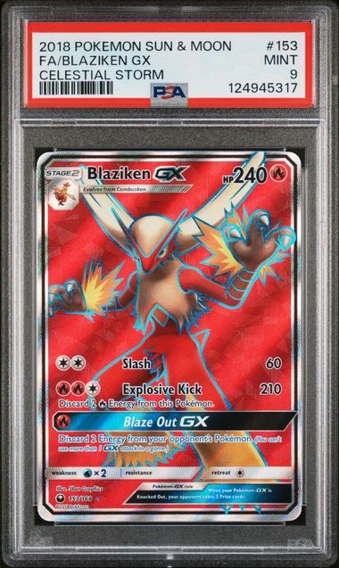 2018 POKEMON SUN & MOON CELESTIAL STORM #153 FA/BLAZIKEN GX PSA 9
