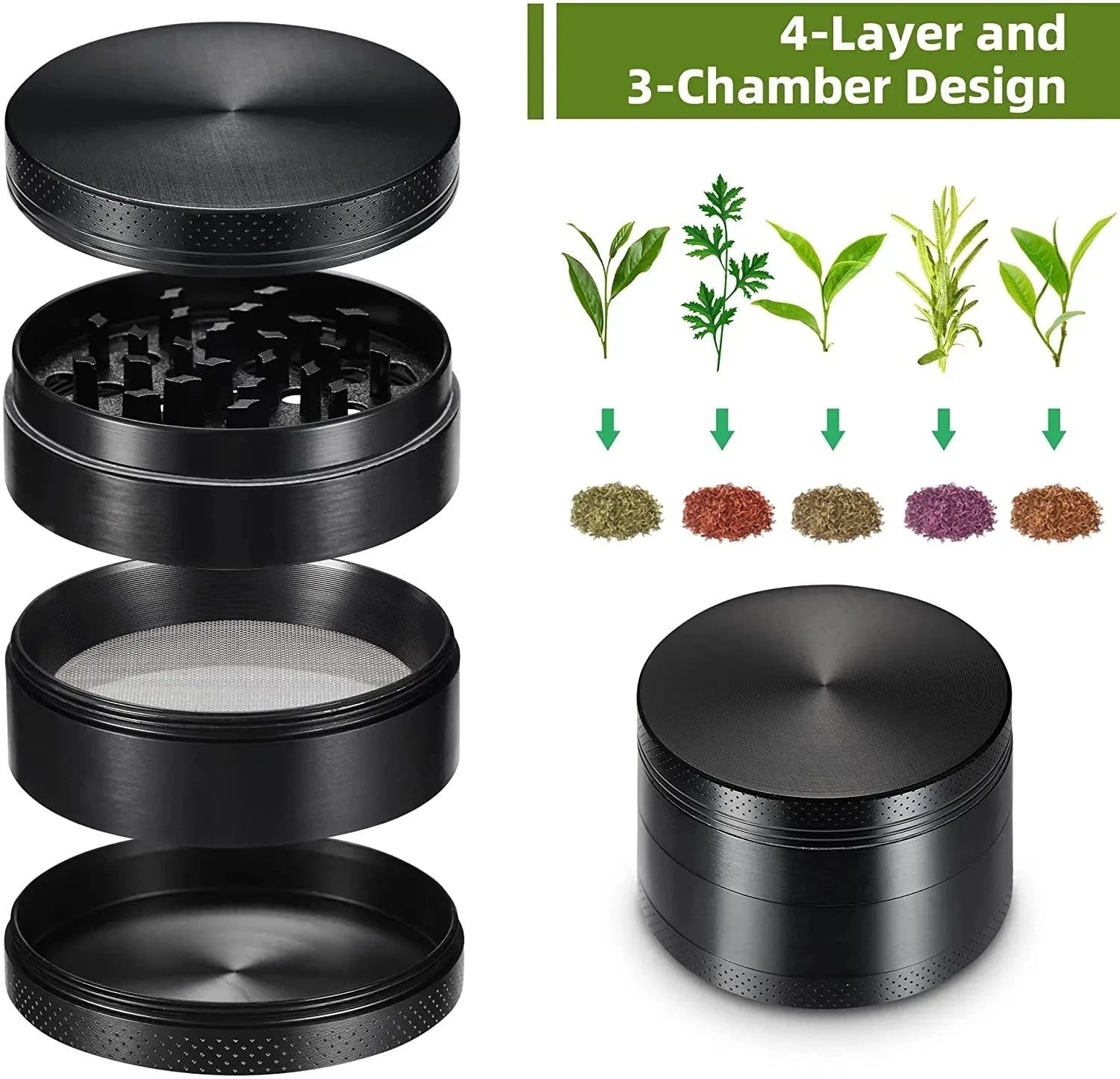 4 Layer 3 inches LARGE Portable Zinc Alloy Grinder Herb & Spice Tobacco Grinder