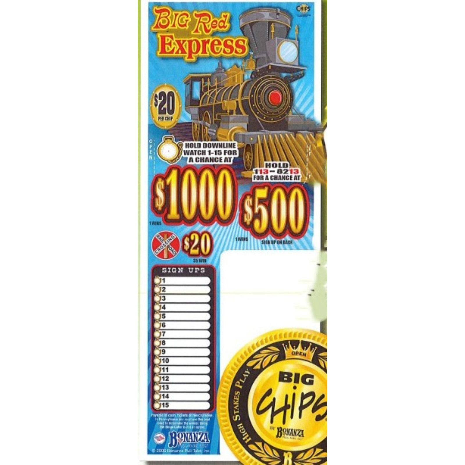 BIG RED EXPRESS 20 POINT/440P 132 CHIPS PULL TAB TICKET GAME 