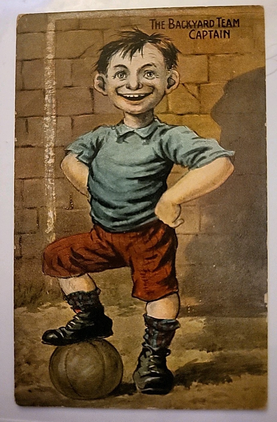 1909 Soccer FUTBOL British London Comic Backyard Team Captain National Postcard 
