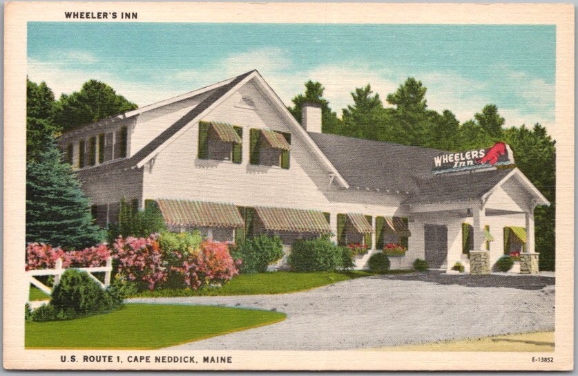 c1940s CAPE NEDDICK, Maine Postcard WHEELER\'S INN Highway 1 Restaurant / LINEN