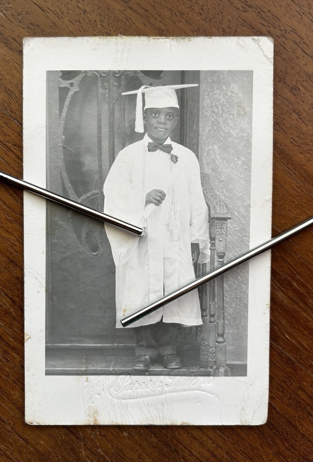 VTG Black Young Man Graduates in Cap & Gown Parish Hillsboro Texas Real Photo PC
