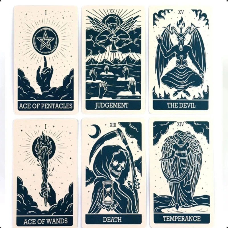 Magic Witch Tarot Cards Deck 78 Cards Minimal Dark Line Art Divination Set Guide