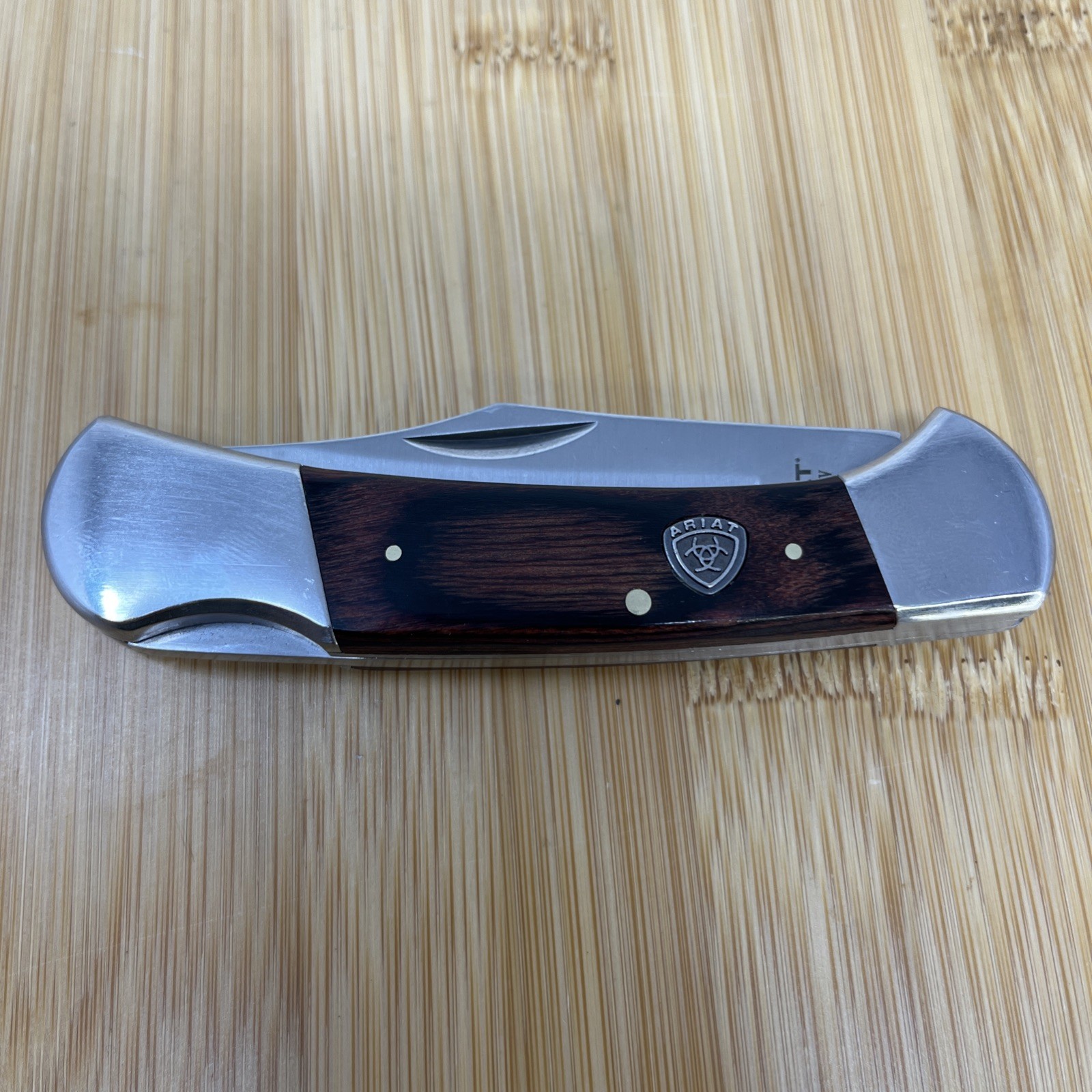 Ariat 3 Inch Folding Knife Brown Stained Wood