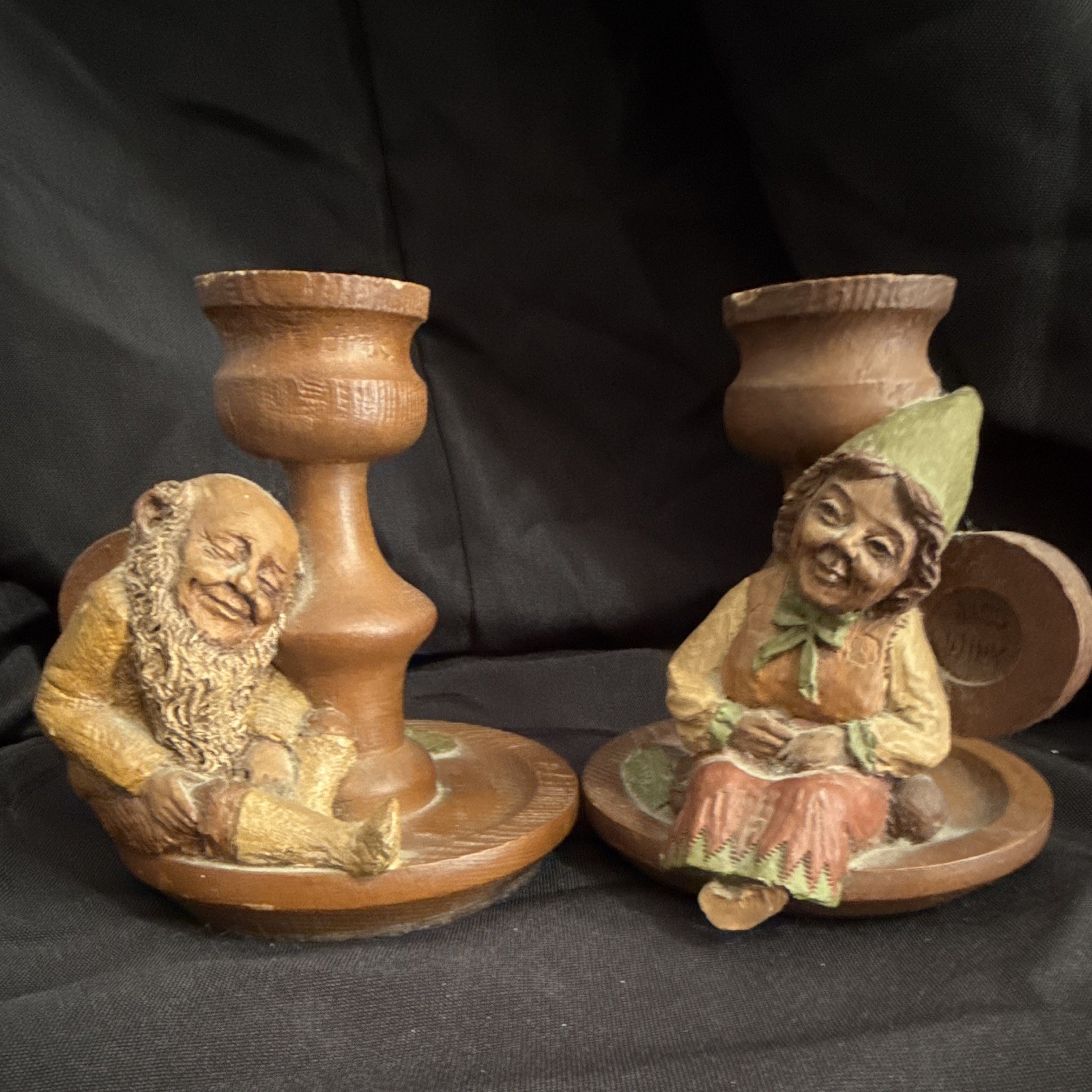 VTG 1983 Tom Clark Gnomes Mrs Wink & Wink Too candlestick Holders retired 
