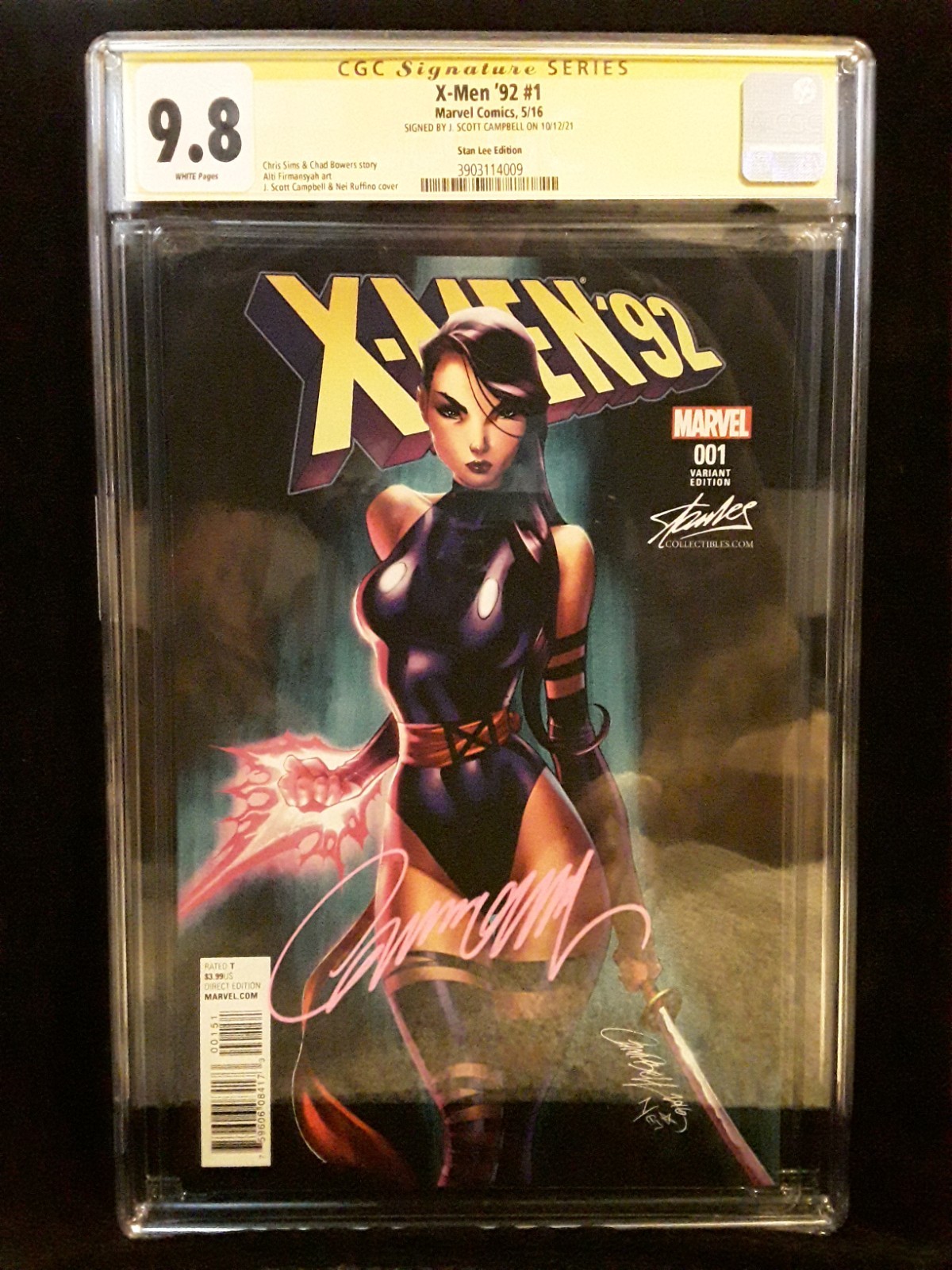 X-Men 92' #1 Stan Lee Exc. J Scott Campbell Variant CGC 9.8 SS SIGNED Psylocke 