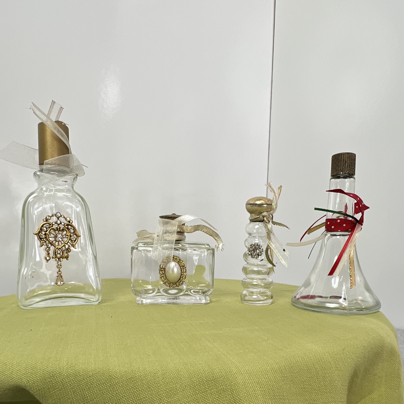 Vtg Perfume Bottle Lot 4 Dana Ambush Avon Jeweled Brooch Wheaton Christmas Bell