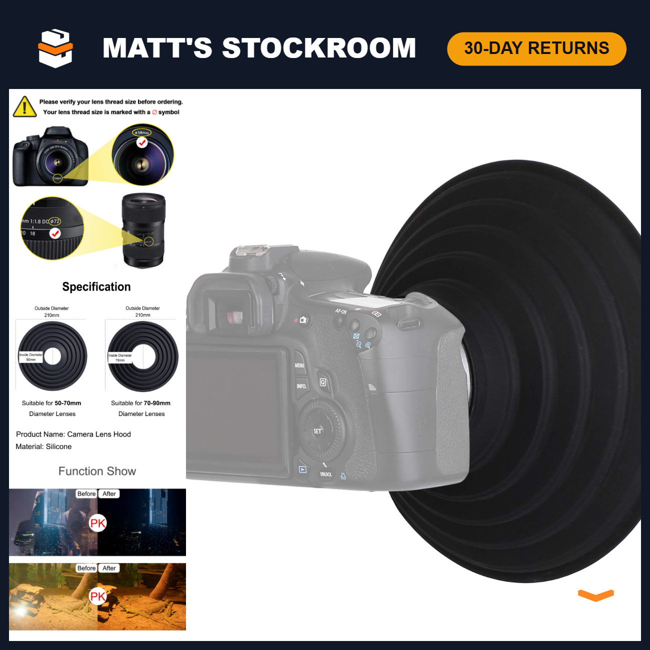 Camera Lens Hood, Collapsible Reversible Filter Thread Rubber Digital Lens Hood