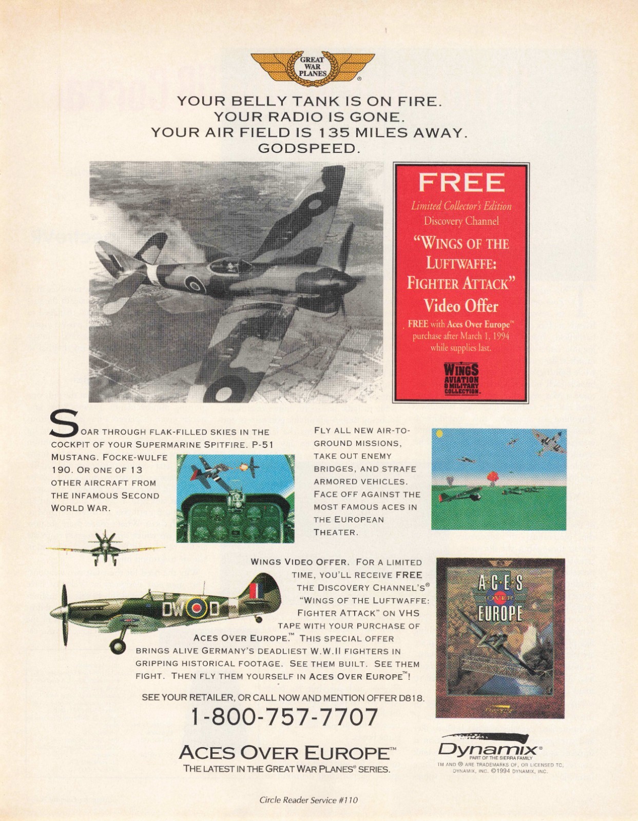 Aces over Europe PC Ad Ads Advertisement Magazine Dynamix DOS IBM Computer Game