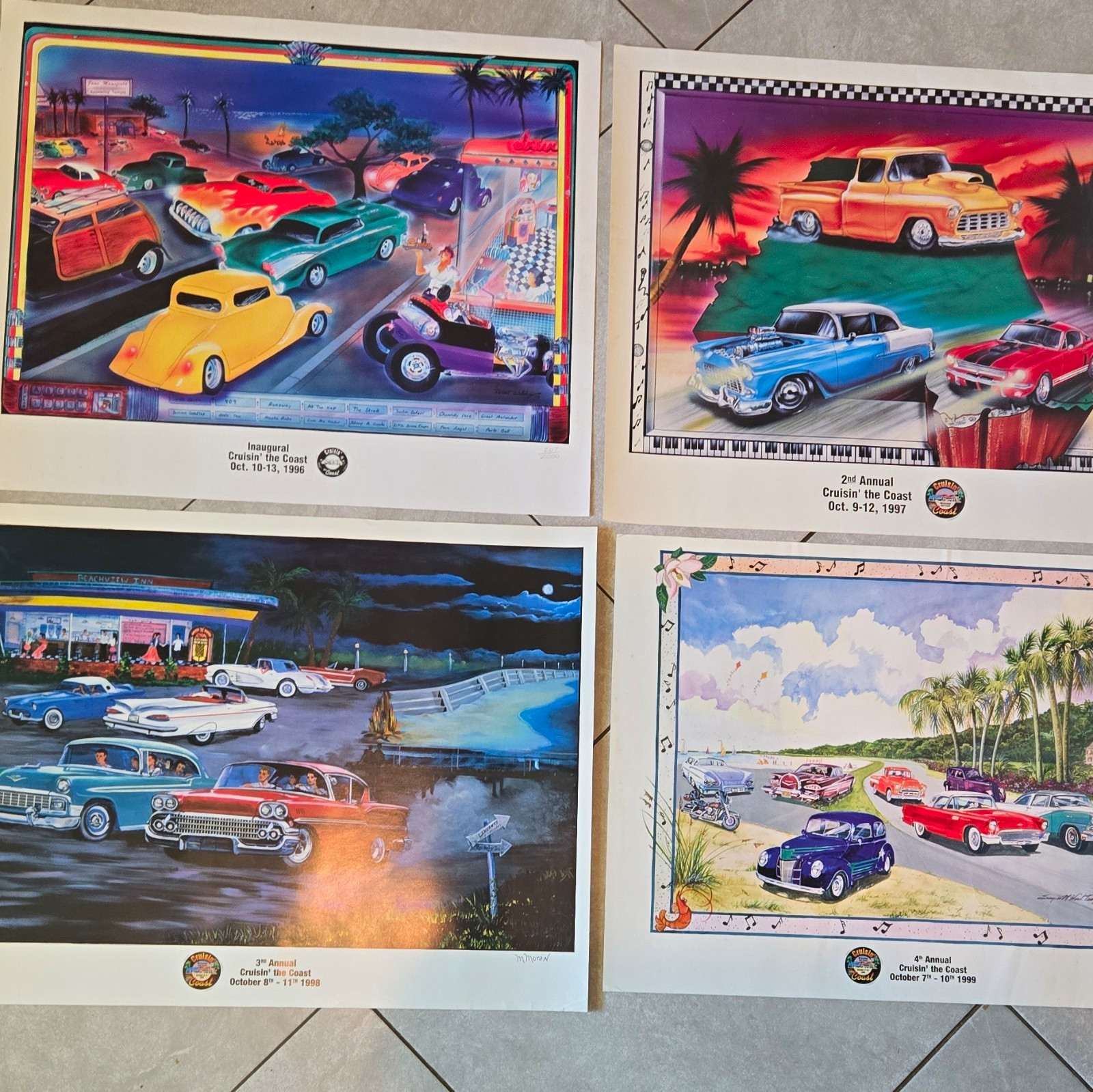 Cruisin' the Coast Collectible Car ORIGINAL POSTERS Lot of 4 (1996-1999) VGood