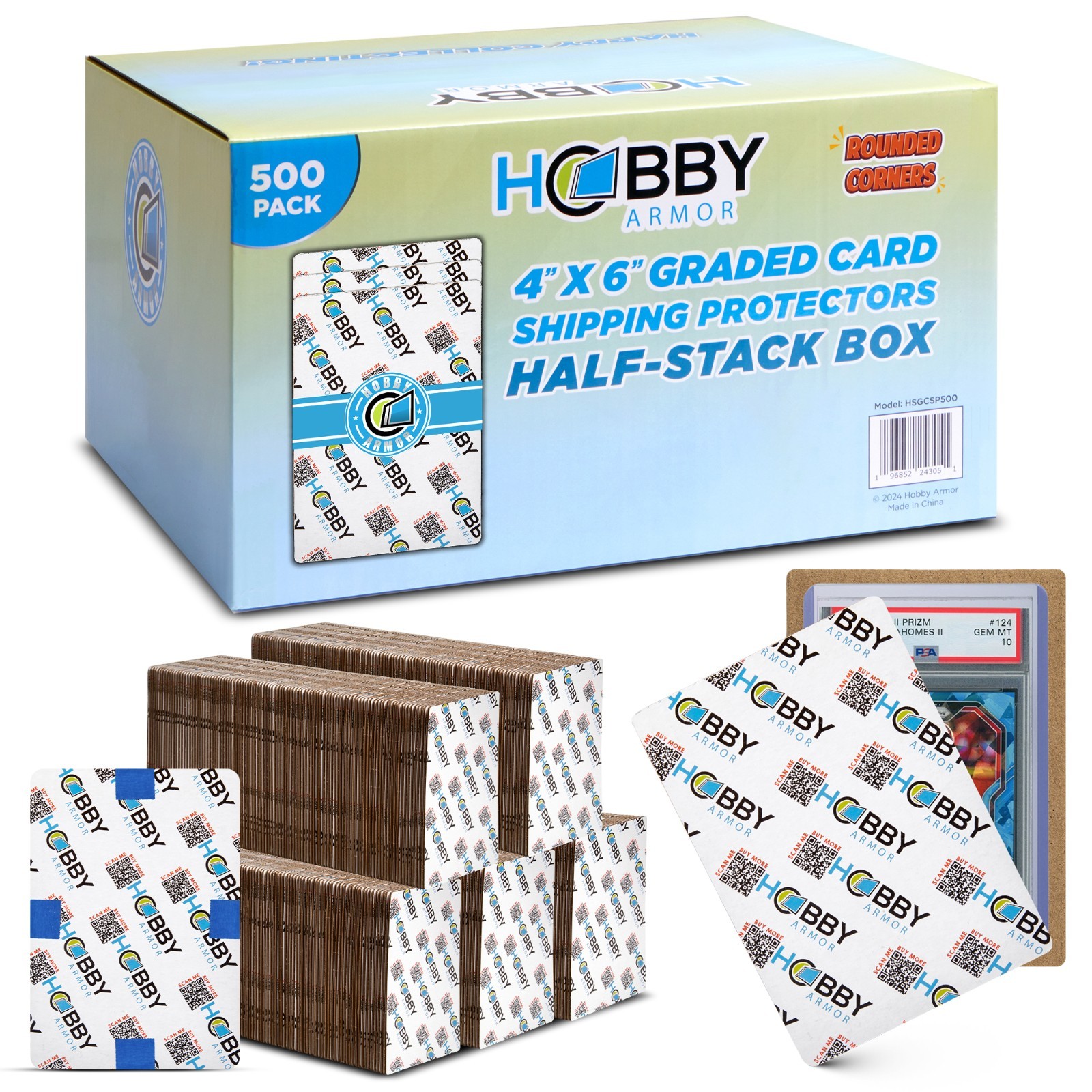 Hobby Armor Premium Cardboard Graded Card Shipping Protectors 4x6 - Multi-Color