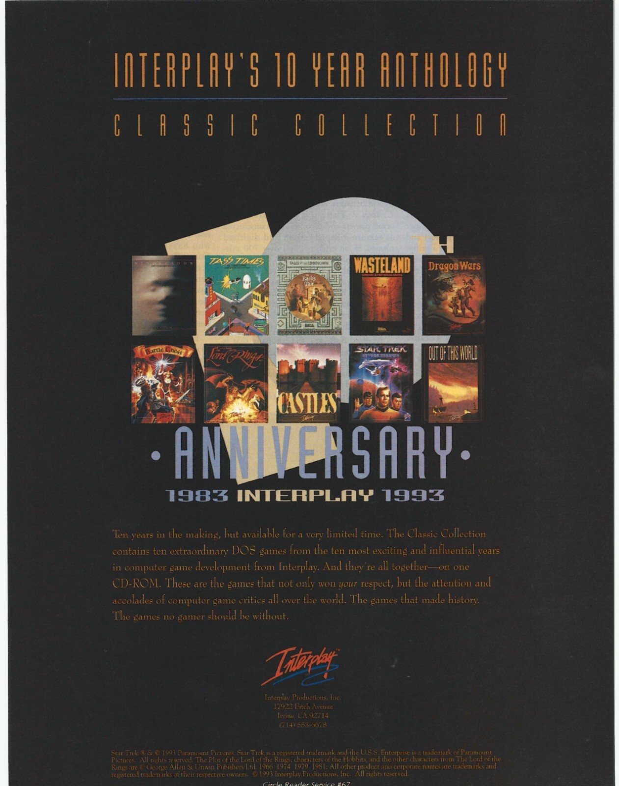 Interplay 10th Anniversary Multi-Game Print Ad/Poster Art PC Big Box