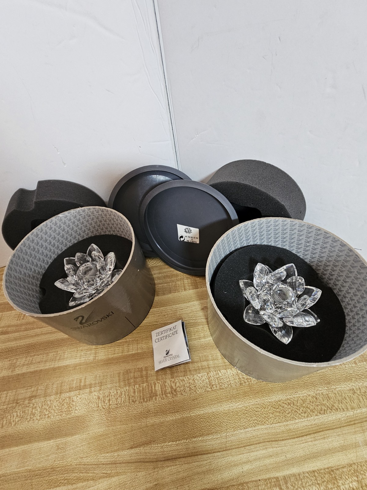 Swarovski Crystal Water Lily Lotus Candle Holder Pair-2 3