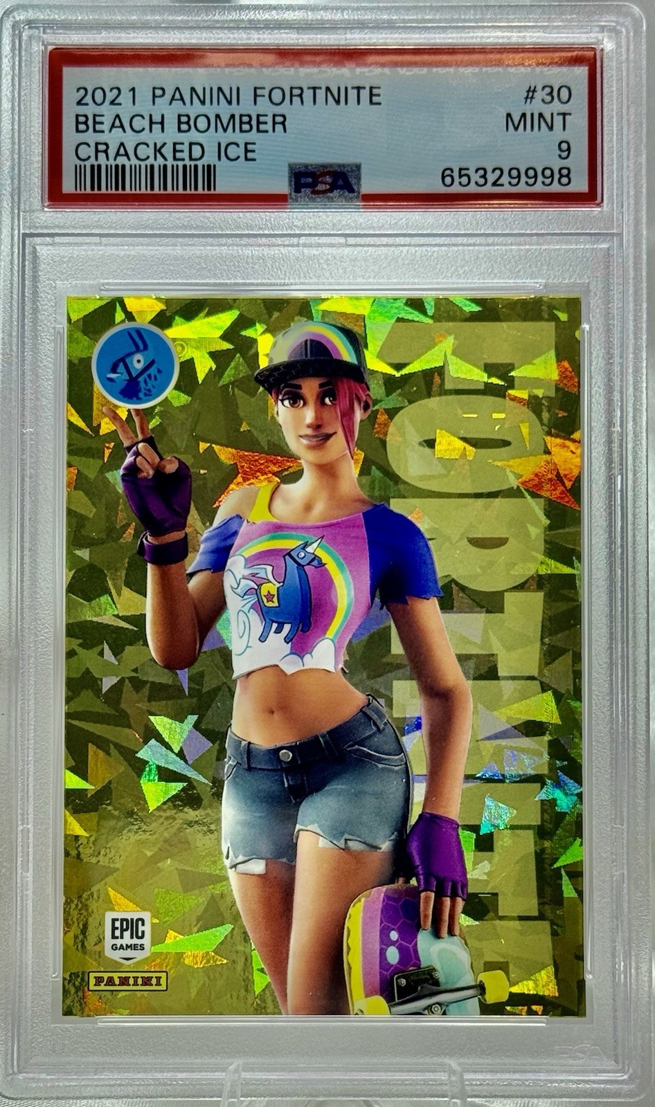 BEACH BOMBER 2021 Fortnite Panini #24 CRACKED ICE Epic Game PSA 9 LOW POP‼️ 🛹