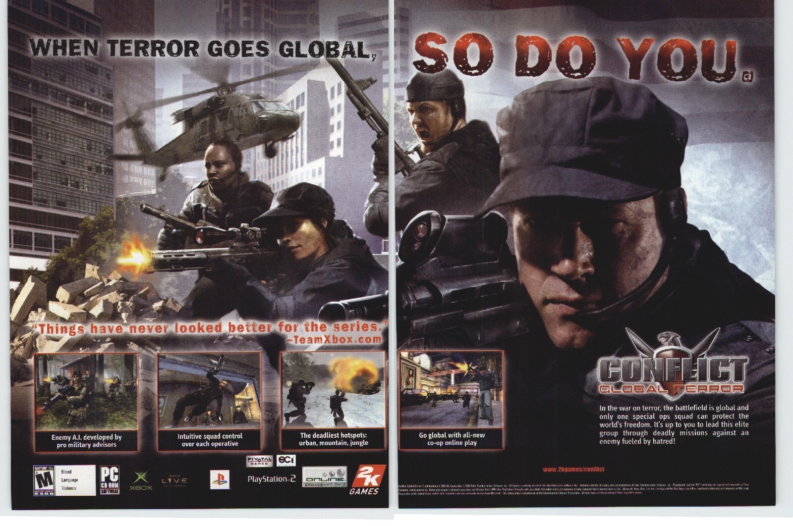 Conflict Global Terror Xbox 360 PS2 PSP PC Video Game Art 2005 Vintage Print Ad