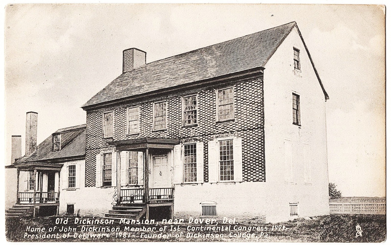 near Dover DE - Old Dickinson Mansion mailed 1909 antique postcard