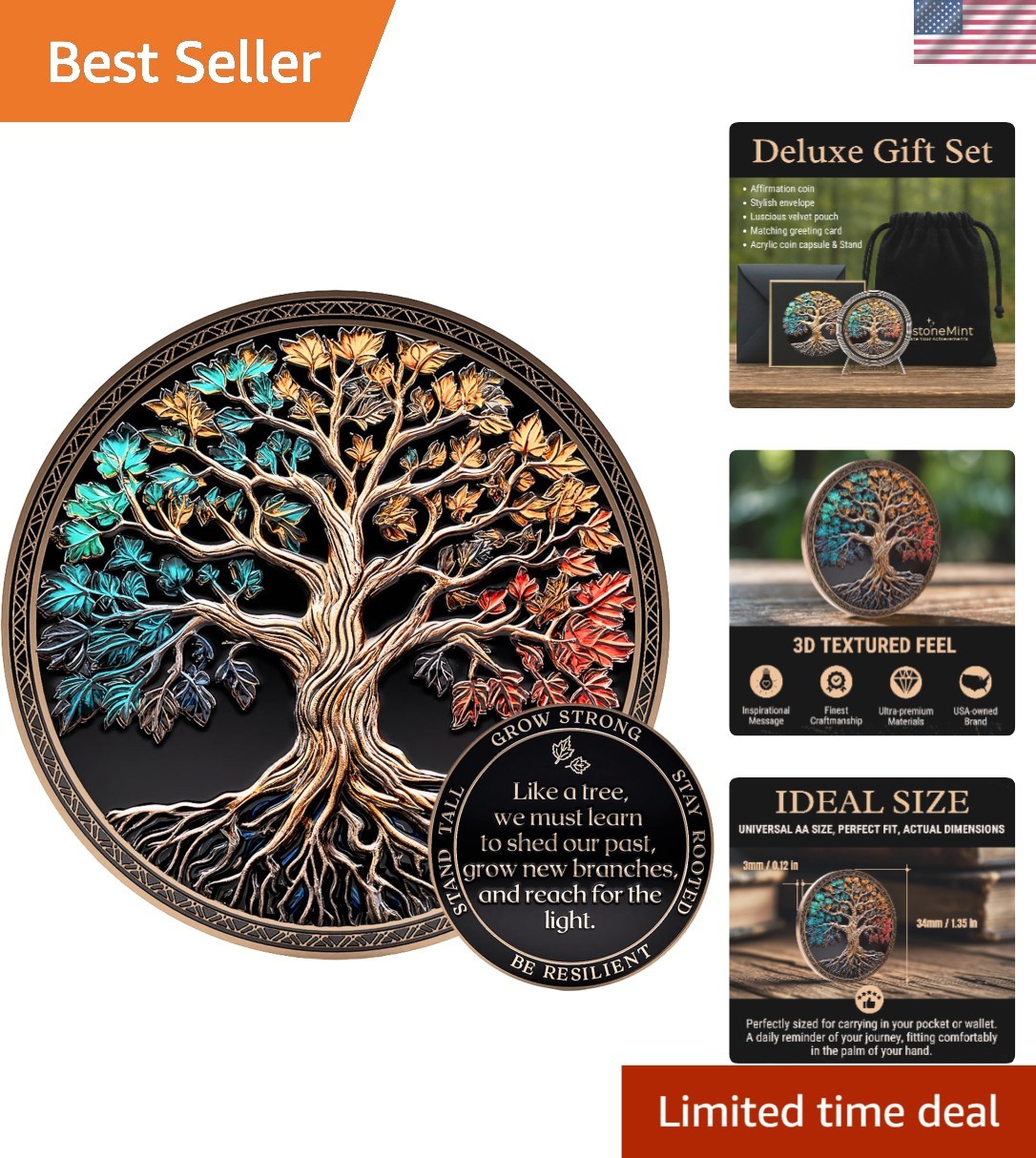 Heartfelt 3D Tree of Life Sobriety Coin in Acrylic Capsule - Meaningful Gift