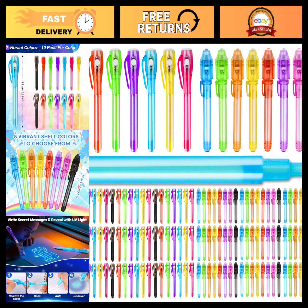 150PCS Invisible Ink Pens with UV Light - Spy Pens for Secret Messages & Fun