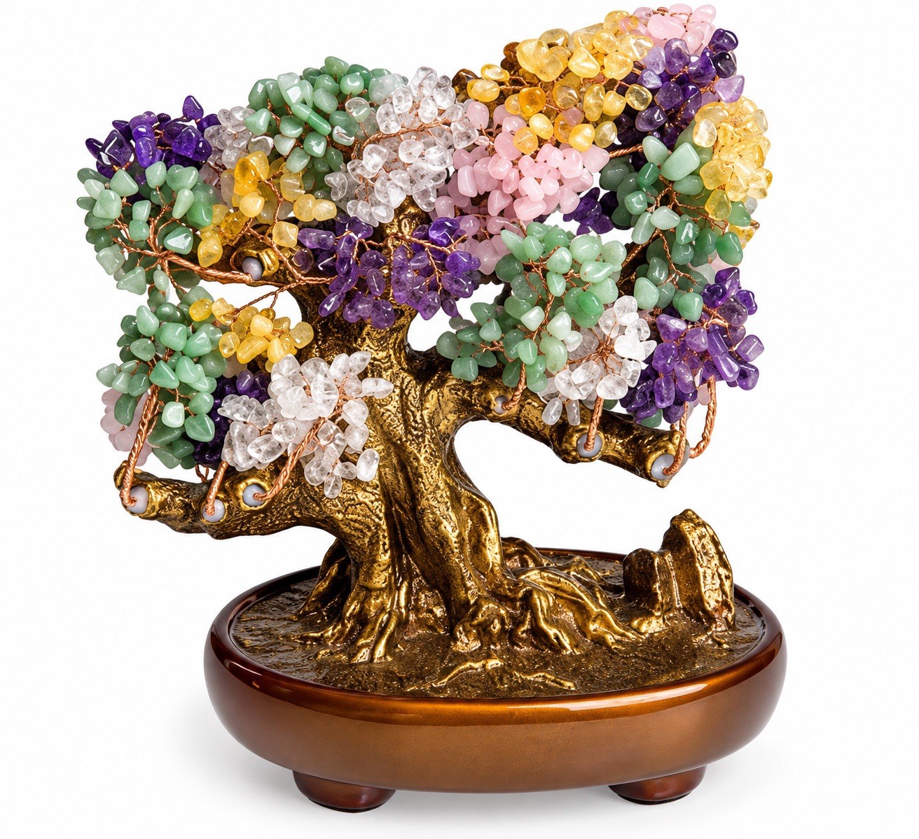 Kalifano Multicolor Gemstone Bonsai Tree 12” Tall New In Original Box