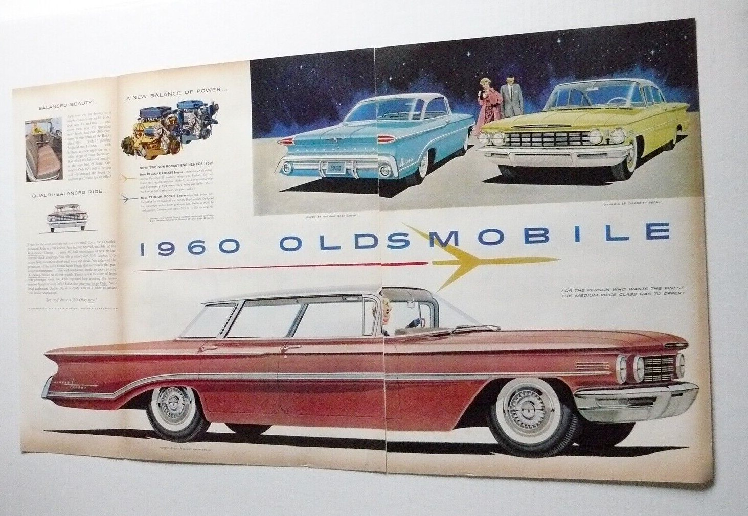 1960 Oldsmobile Ninety-Eight red white Holiday Sportsedan 2-page Print Ad