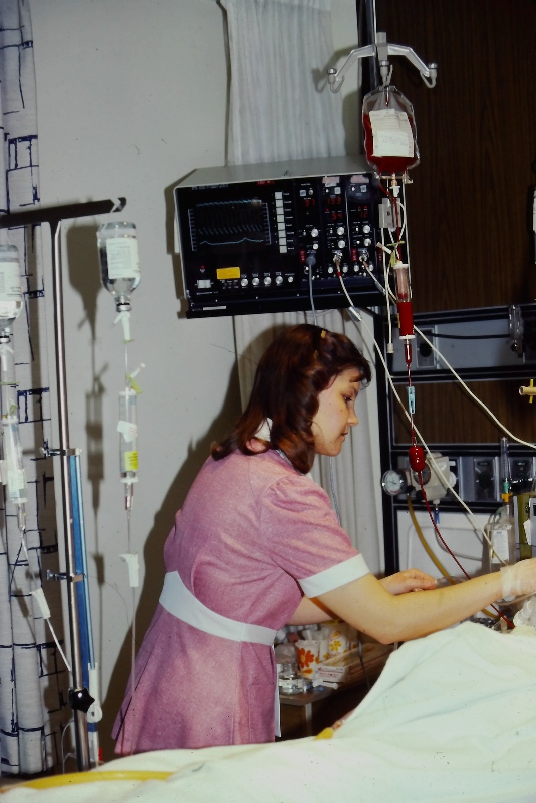c1970's 35mm Slide Nurse Attending Patient Hospital Medical Equipment Wall