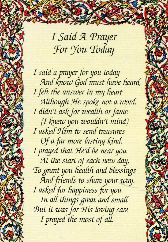 I Said A Prayer For You Today N - Laminated Holy Cards. QUANTITY 25 CARDS