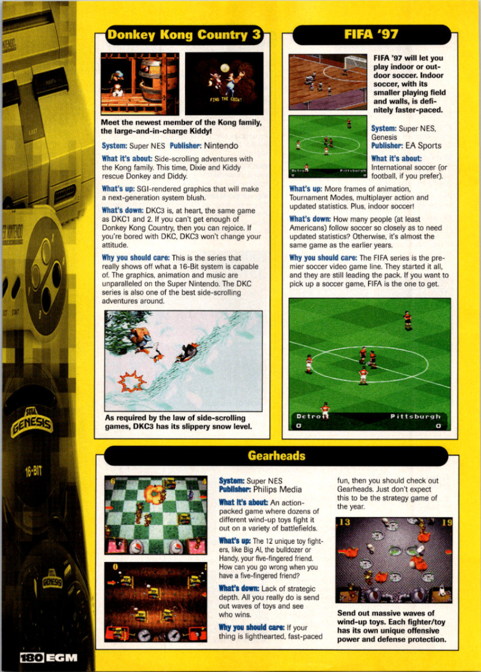 EGM Donkey Kong Country 3 FIFA 97 Gearheads Vintage Magazine Print 1996-97