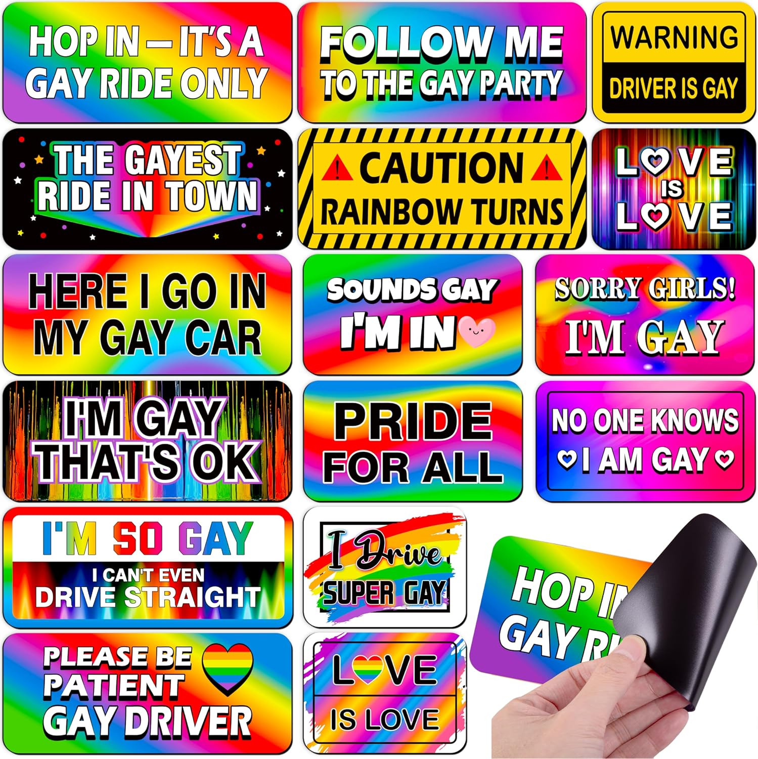 Rainbow Pride Magnets 16pc Bulk Car Bumper Truck Fridge Cruise Decoration Gift