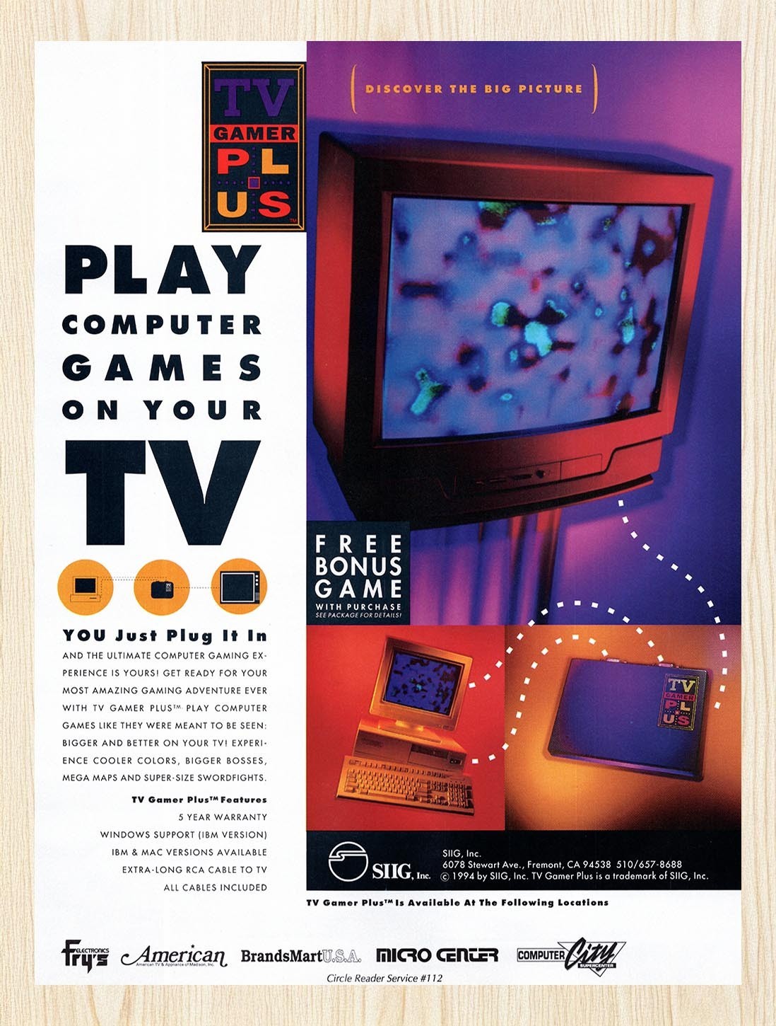 1994 Television Gamer Play Computer Games On TV Original Advertisement v1