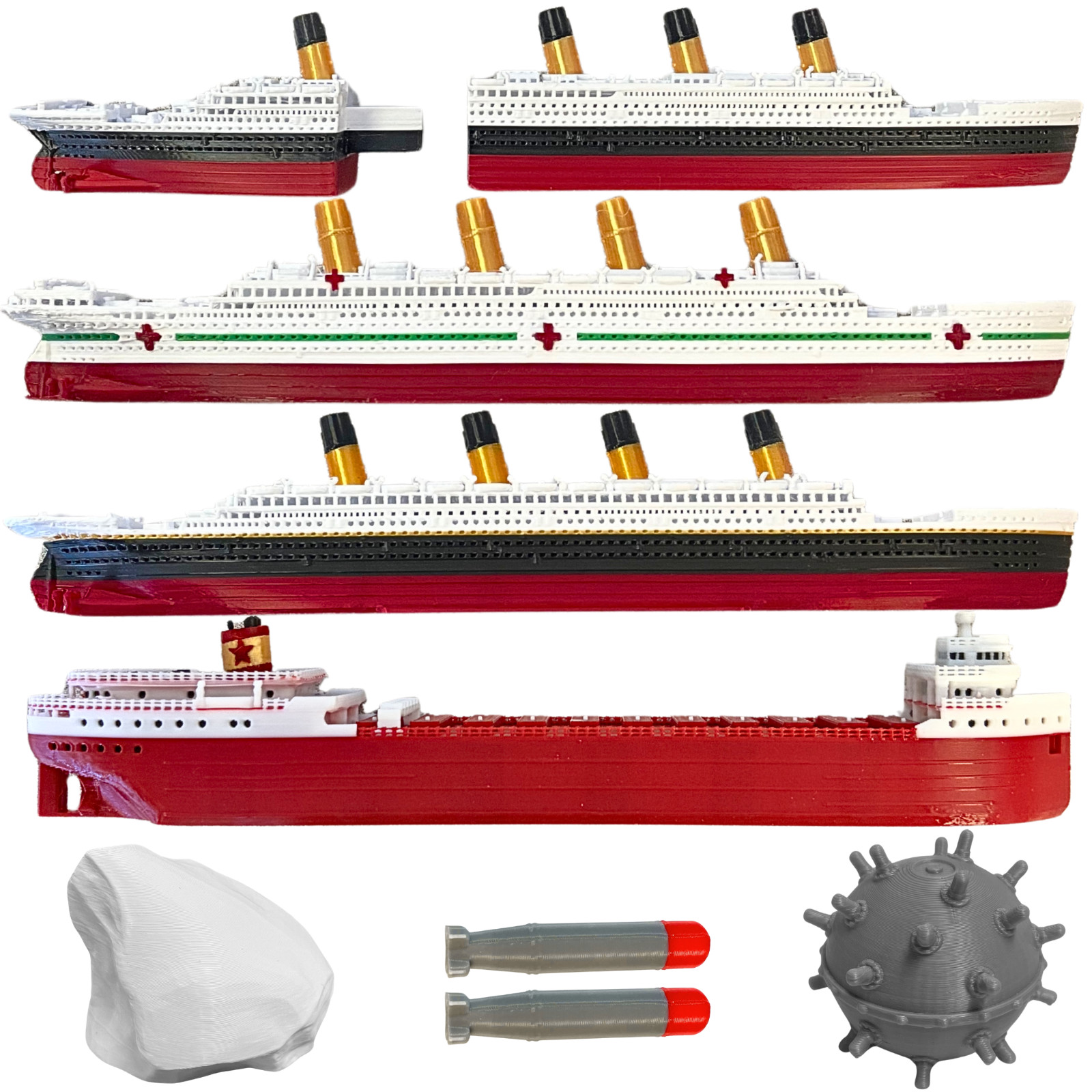 4 Pk Split In Half Titanic & Britannic & Olympic & Edmund Bath Boat And Pool Toy