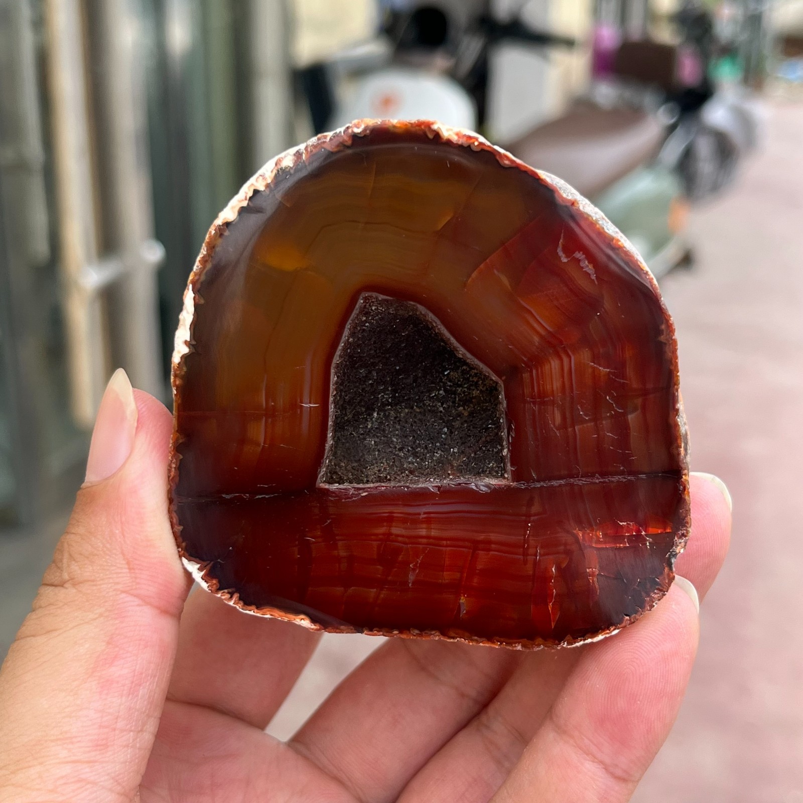 320g Small Natural Red Agate Geode Carnelian Druzy Crystal Mineral Specimen