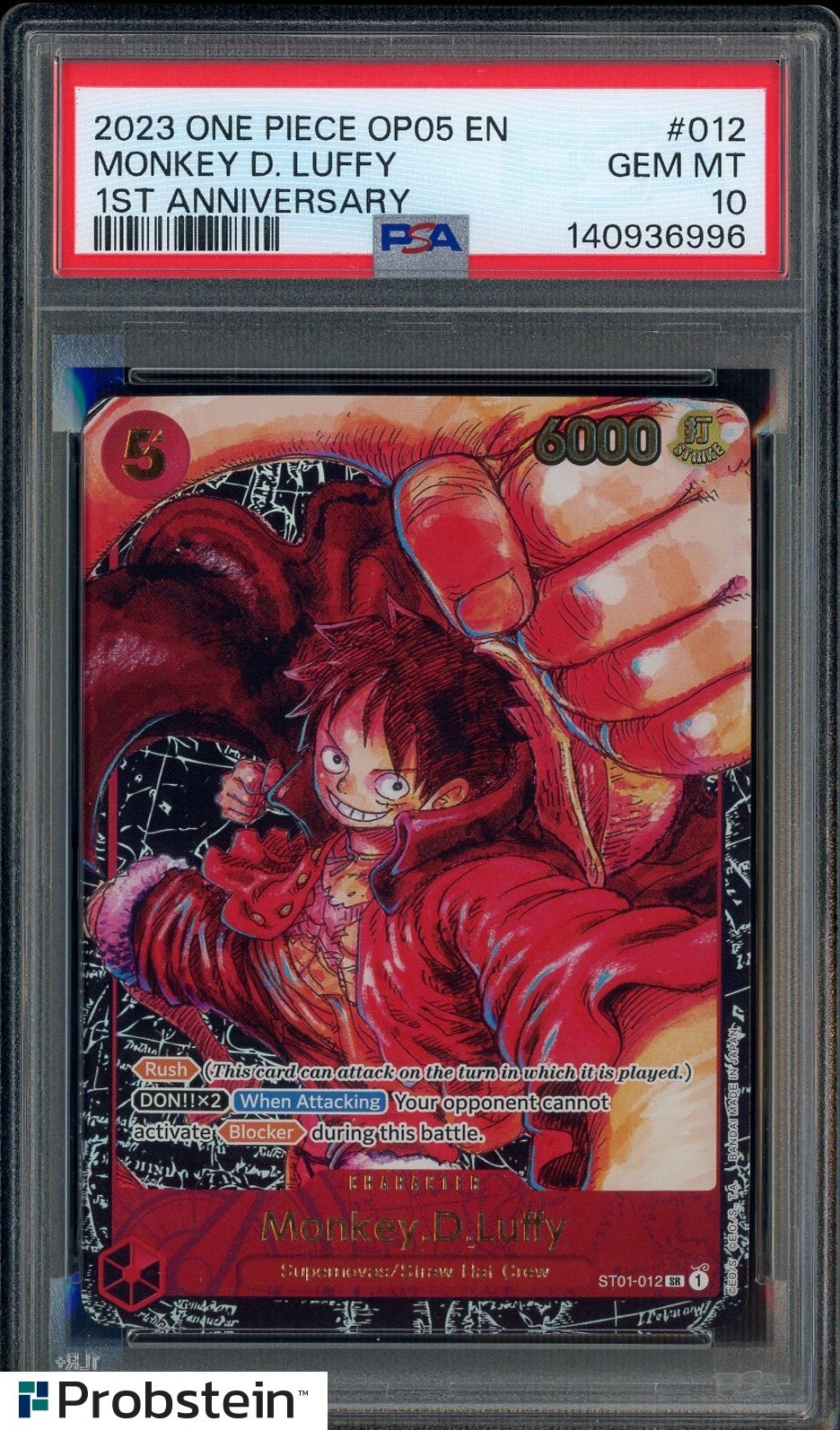 2023 One Piece Monkey D Luffy OP05 EN 1st Anniversary #012 PSA 10 GEM MINT