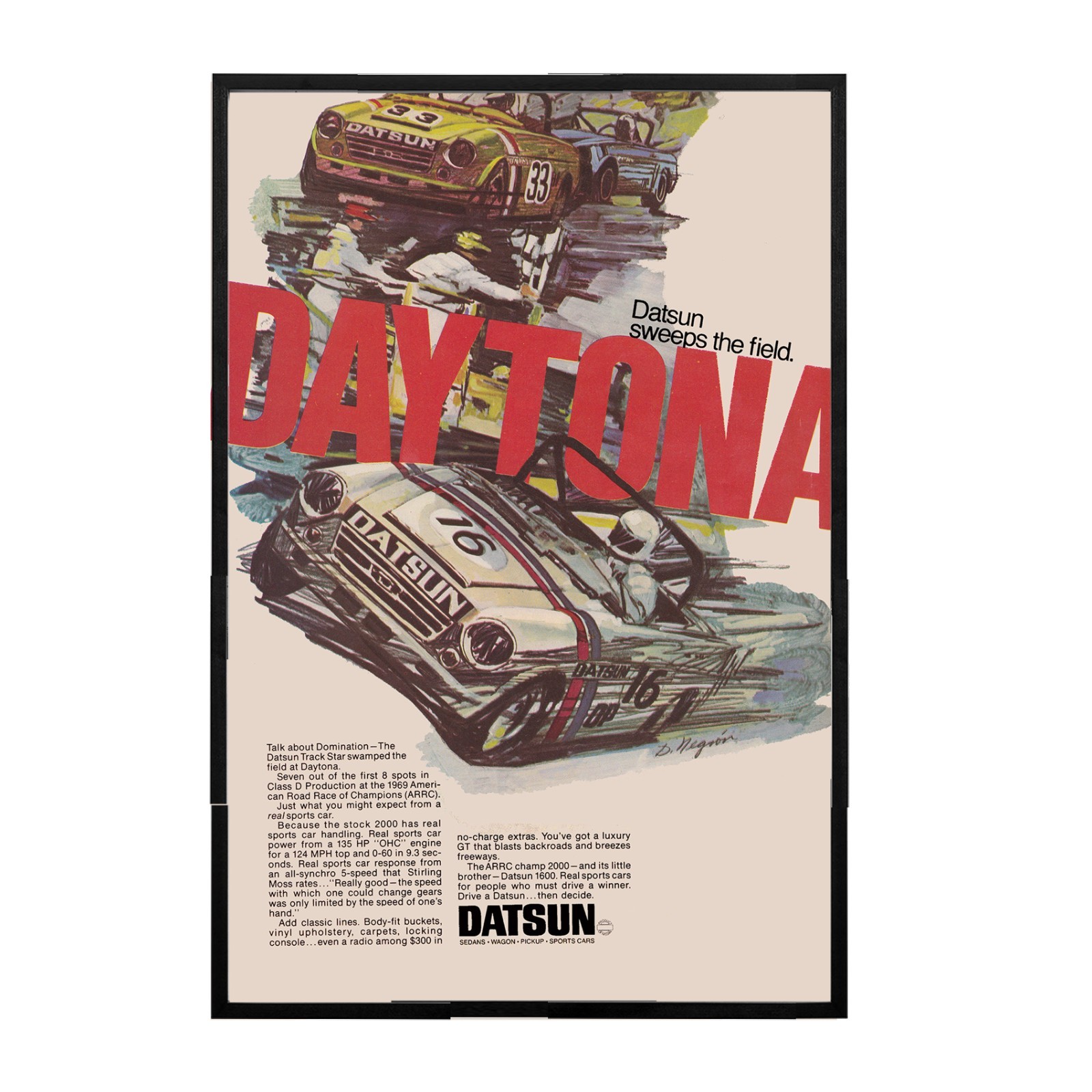 1970 Datsun Daytona Vintage Ad Poster Print Retro Racing Wall Art Decor